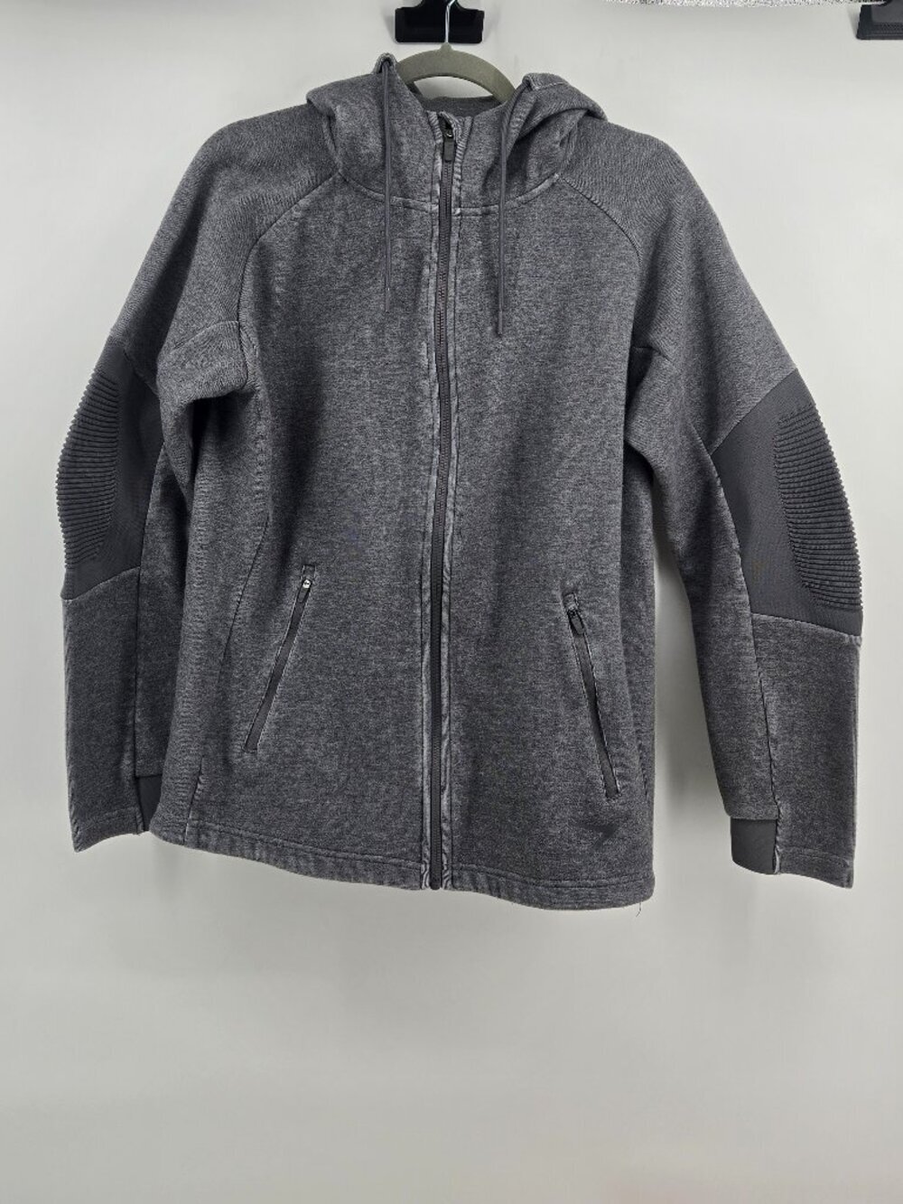 GymShark Full Zip Hoodie with Ribbed Detailing - L Grey